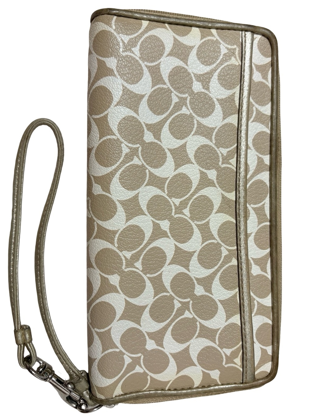 Coach Signature C Champagne Gold Zip Around Wristlet Wallet